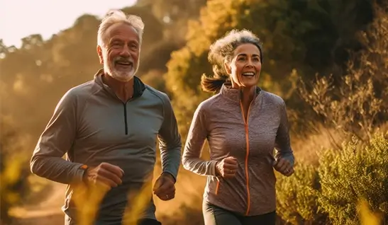 Personalized care Man and Woman Running in Nature Personalized care Man and Woman Running in Nature